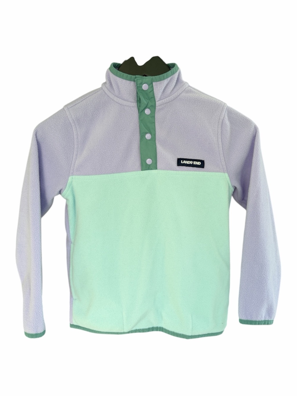 Lands' End Lavender and Mint Snap-Front Fleece Pullover